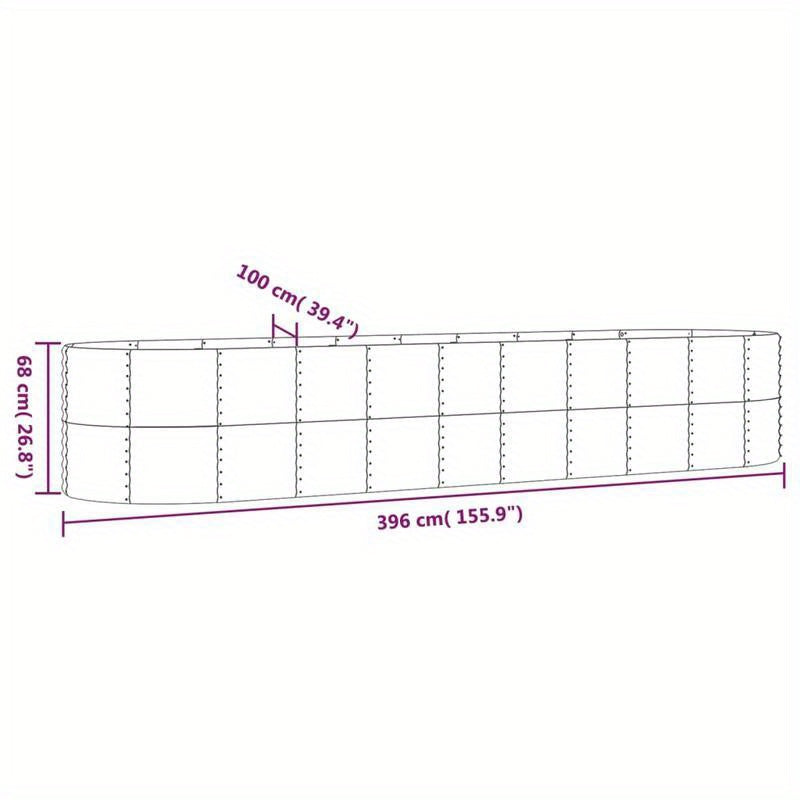 Plantenbak – Bloembak – Tuinbak – Balkonbak – Plantenbak Zilverkleurig – Poedergecoat Staal – Weerbestendig – Groot Formaat 396x100x68 cm