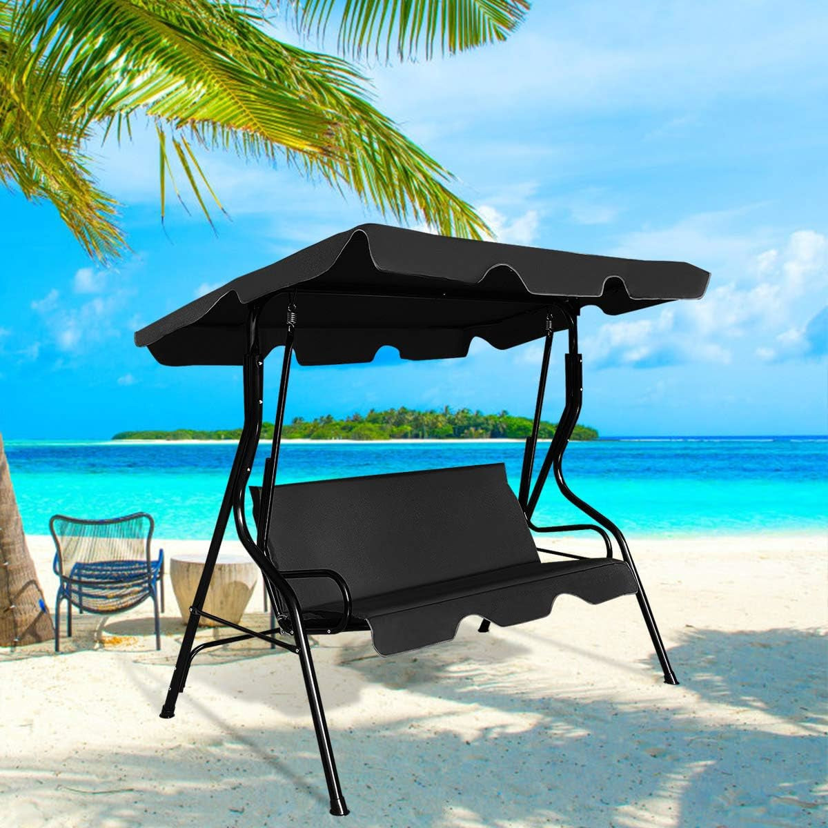 Schommelstoel – Schommelstoelen – Relaxstoel – Fauteuil – Voedingsstoel – 3 Persoons – Verstelbaar Zonnedak – Stevig Metalen Frame