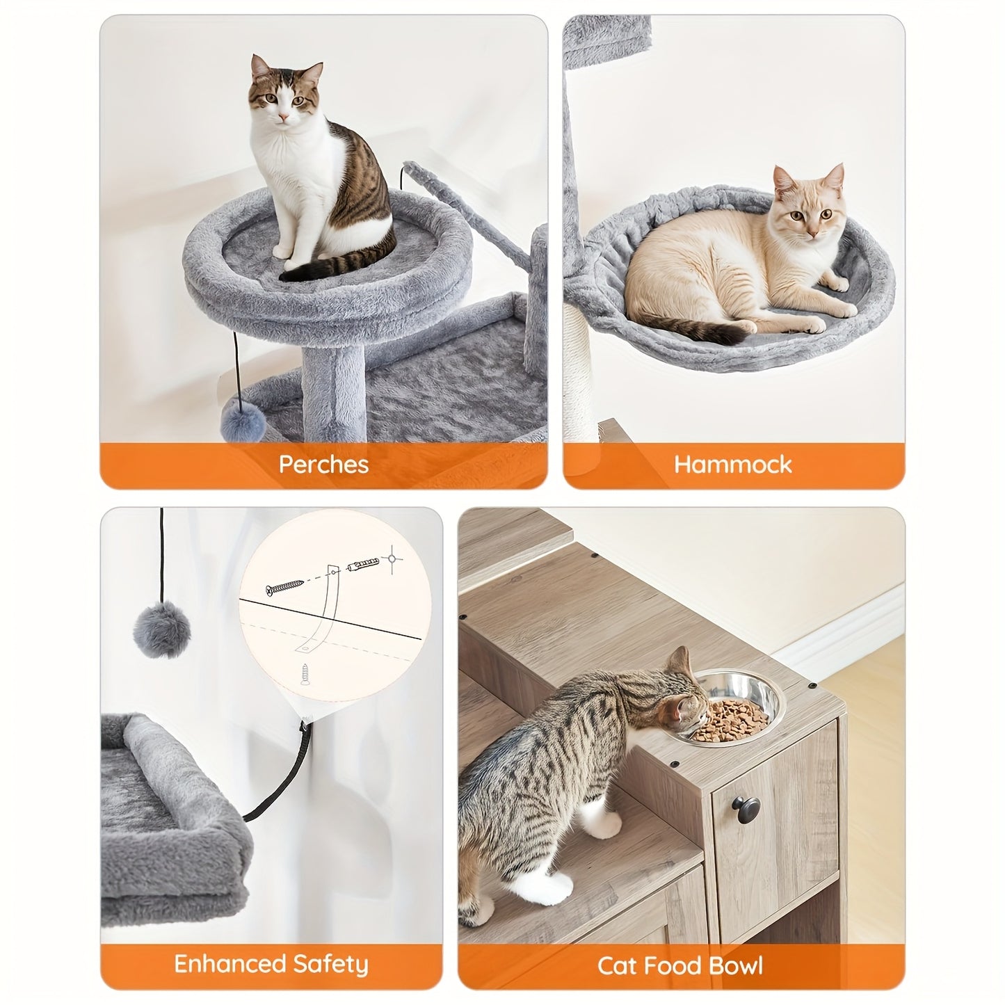 Krabpaal – Kattenboom – Kattenhuis – Krabmeubel – Kattentoren – 175 cm Hoog – Verborgen Kattenbak & Hangmat – Ruimtebesparend Design