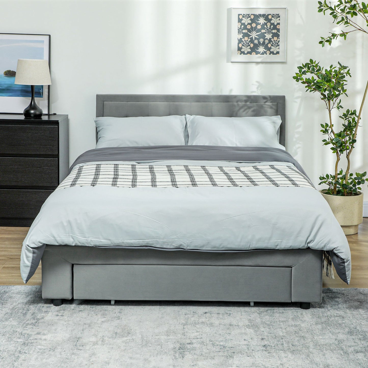 Bedframe – Tweepersoonsbed – Platformbed – Opbergbed – Bedbank – Hydraulische Lift – Verstelbaar Hoofdbord Fluweel – 140x200 cm