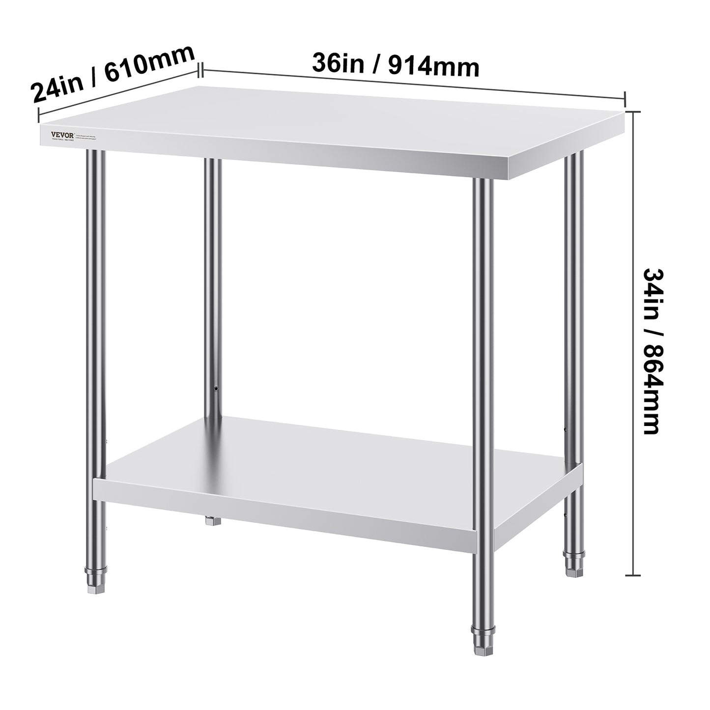 RVS Werktafel – Roestvrijstalen Werkbank – Keukentafel – Werkbank Metaal – Garagetafel – Verstelbare Legplanken – 61x91 cm Werkblad