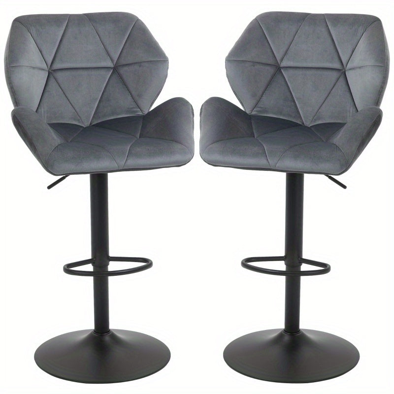 Barstoel – Barkruk – Barkrukken – Barstoelset – Barkrukset – Gouden Metalen Frame – Verstelbare Hoogte & 360° Draaibaar – Fluweelzachte Bekleding – Met Rugleuning – 2-delige Set – Grijs