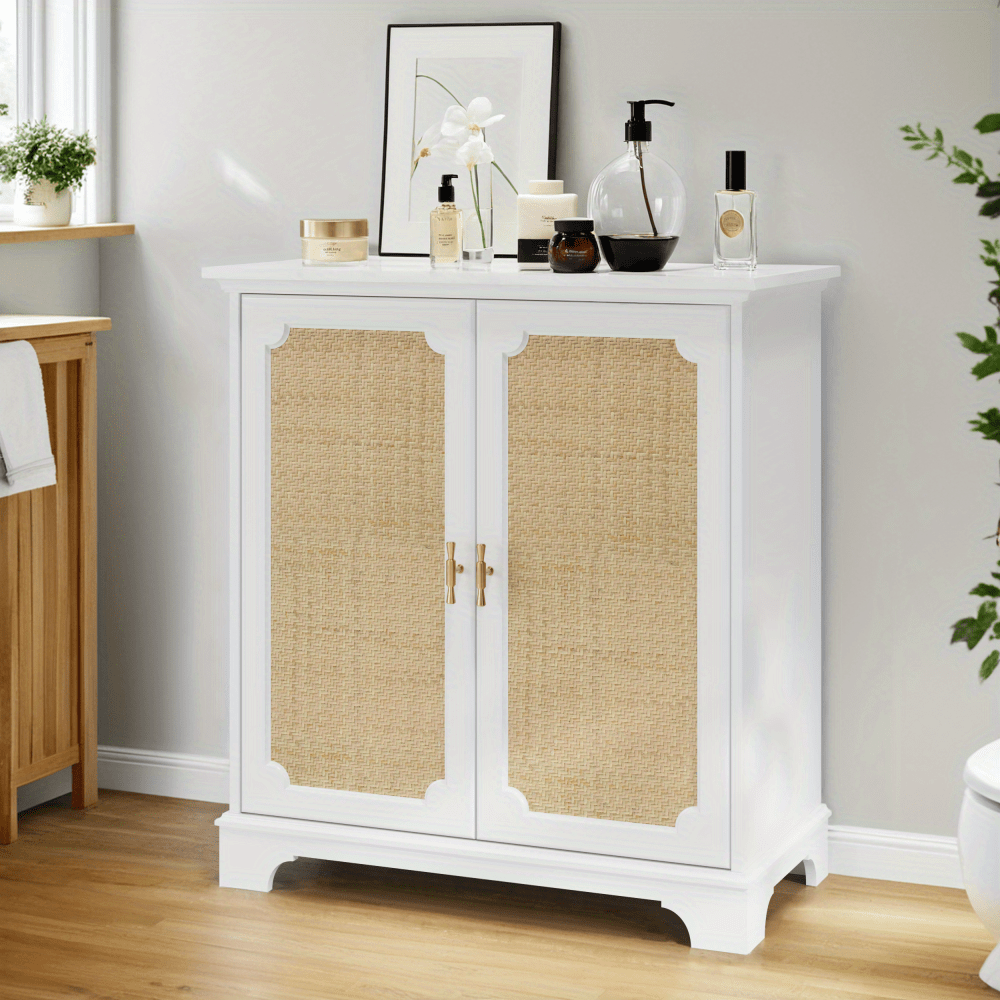 Dressoir – Sideboard – Buffetkast – Opbergkast – Wandkast – Wit Met Rattan Deuren – Duurzaam Zonder Hout – Gemakkelijk Te Monteren