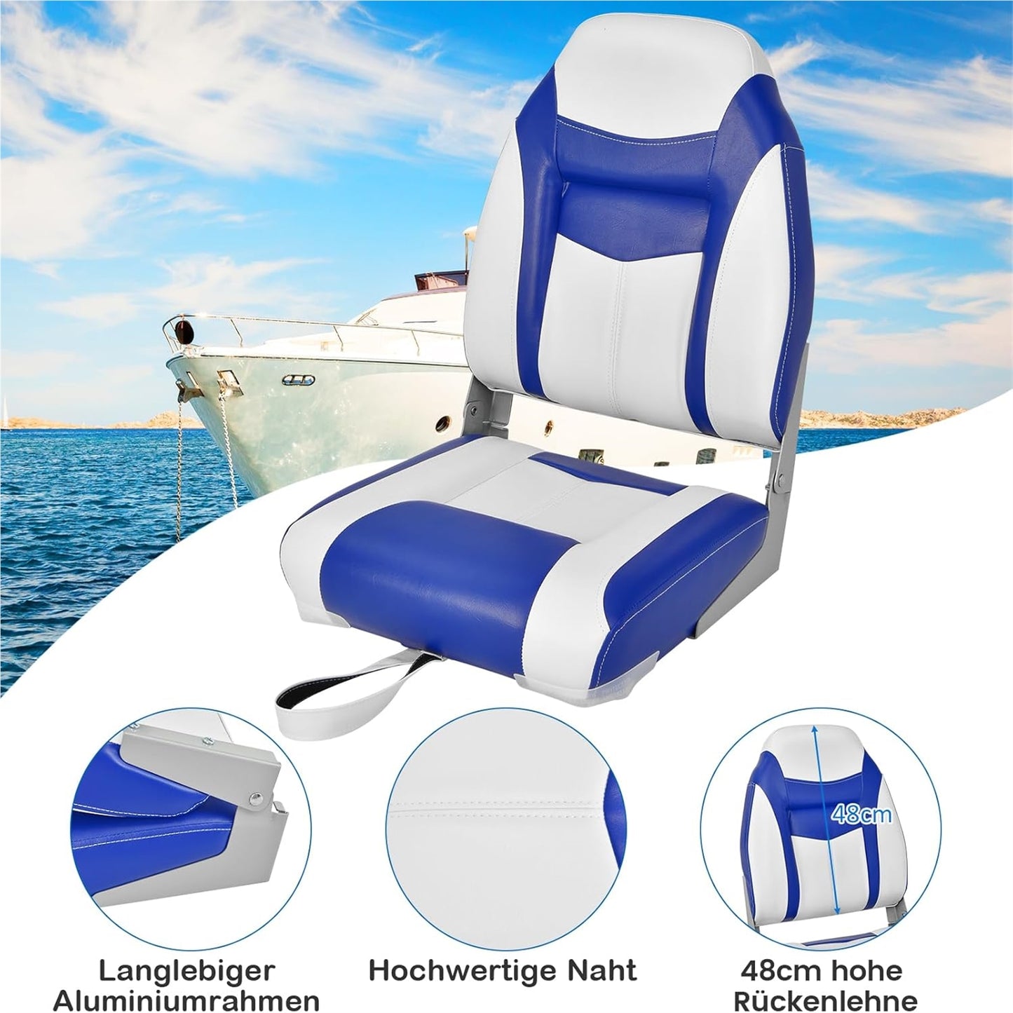 Bootstoel – Bootstoel Stoel Vouwstoel Vissersstoel – Set Van 2 – Hoge Rugleuning – 10 Cm Dikke Foamvulling – Waterafstotend PVC – Aluminium Frame