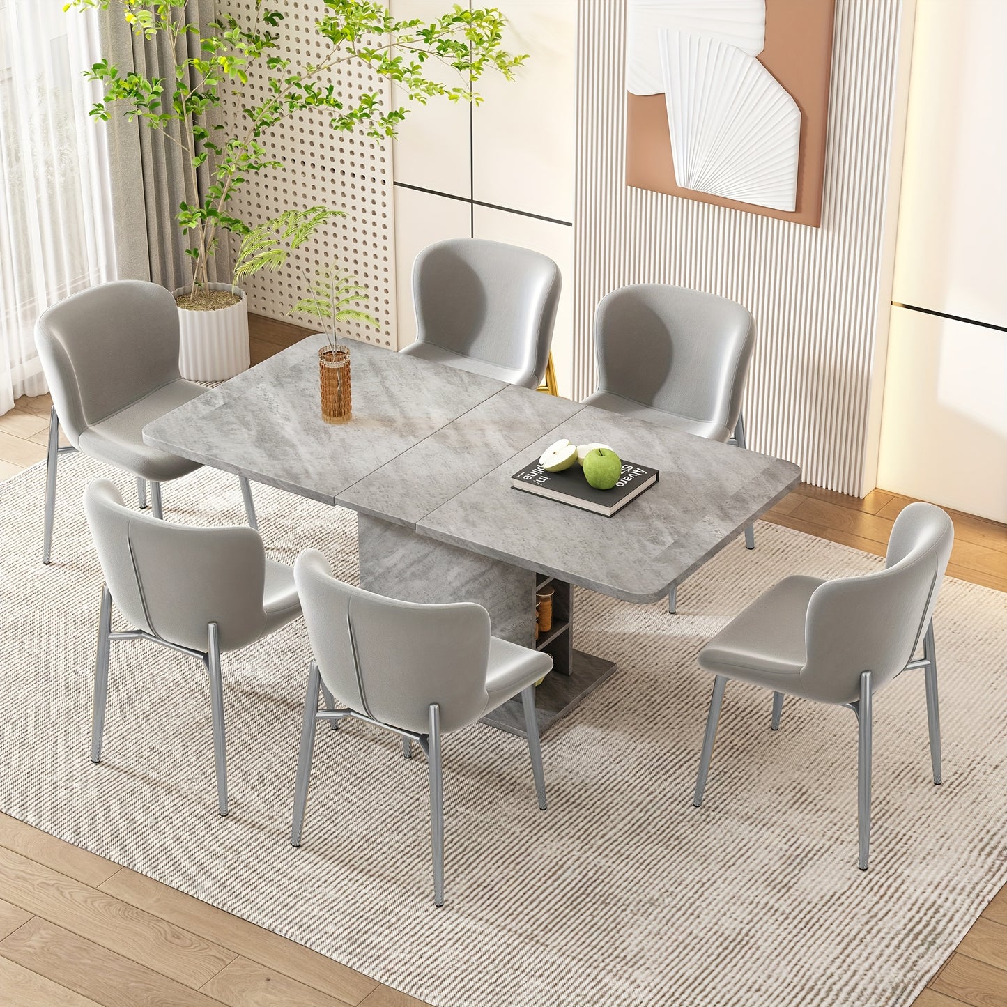 Eetkamerstoel – Stoel – Zithoekstoel – Woonkamerstoel – Loungestoel – Set van 6 – Beige Kleur – Comfortabele Zachte Stoffering – Stevig Vierpotig Frame