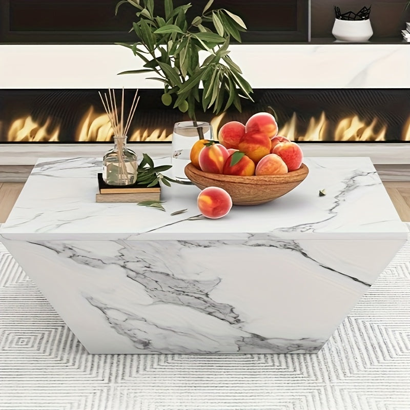 Salontafel – Koffietafel – Bijzettafel – Woonkamertafel – Tafel – Drumvorm – Witte Marmerfineer – 70x70x37 cm