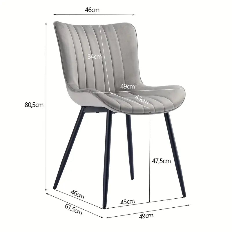 Eetkamerstoel – Stoel – Dinersstoel – Zithoekstoel – Armstoel – Set van 2 Donkergrijze Eetkamerstoelen – Ergonomisch Design – Metalen Frame Tot 150 kg