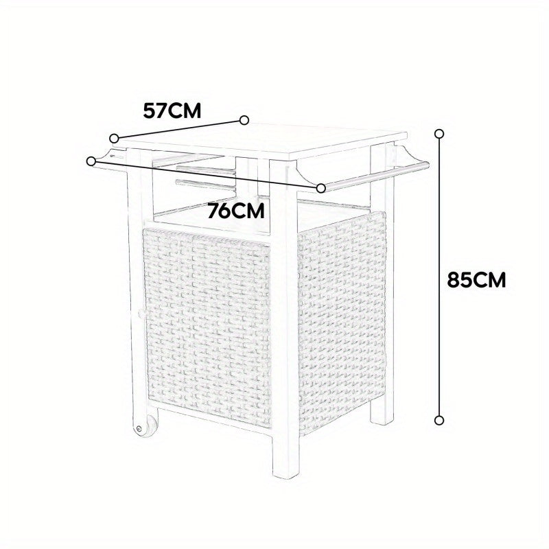 Serveerwagen – Mobiele Barwagen – Barkeep Trolley – Tuinwagen – Keukenwagen – Bruin Rattan Met Roestvrij Stalen Uitschuifbaar Werkblad – Weerbestendig Stalen Frame Met Wieltjes