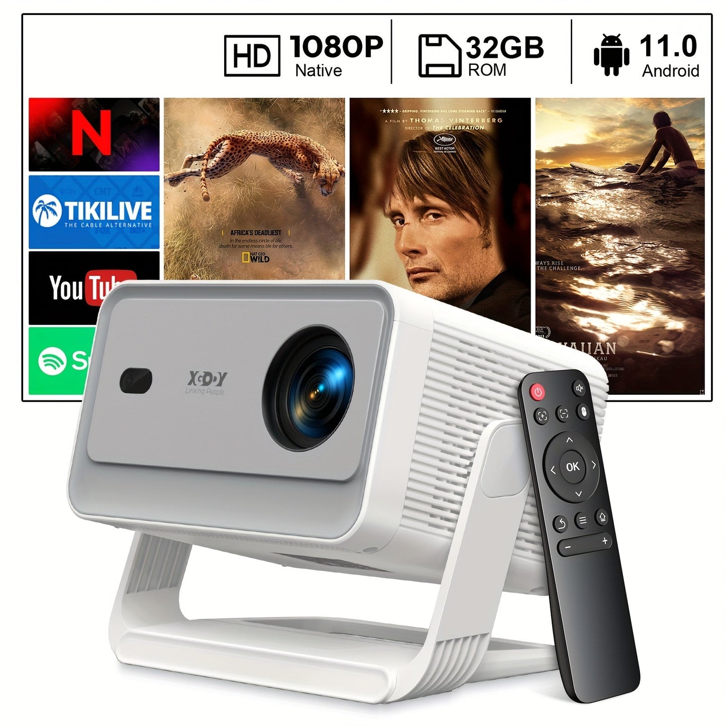 Beamer – Projector – Mini Beamer – Home Cinema – Smart Projector – Full HD 1920x1080 – Android 11 met Autofocus & Keystone Correctie – 650 ANSI Lumens