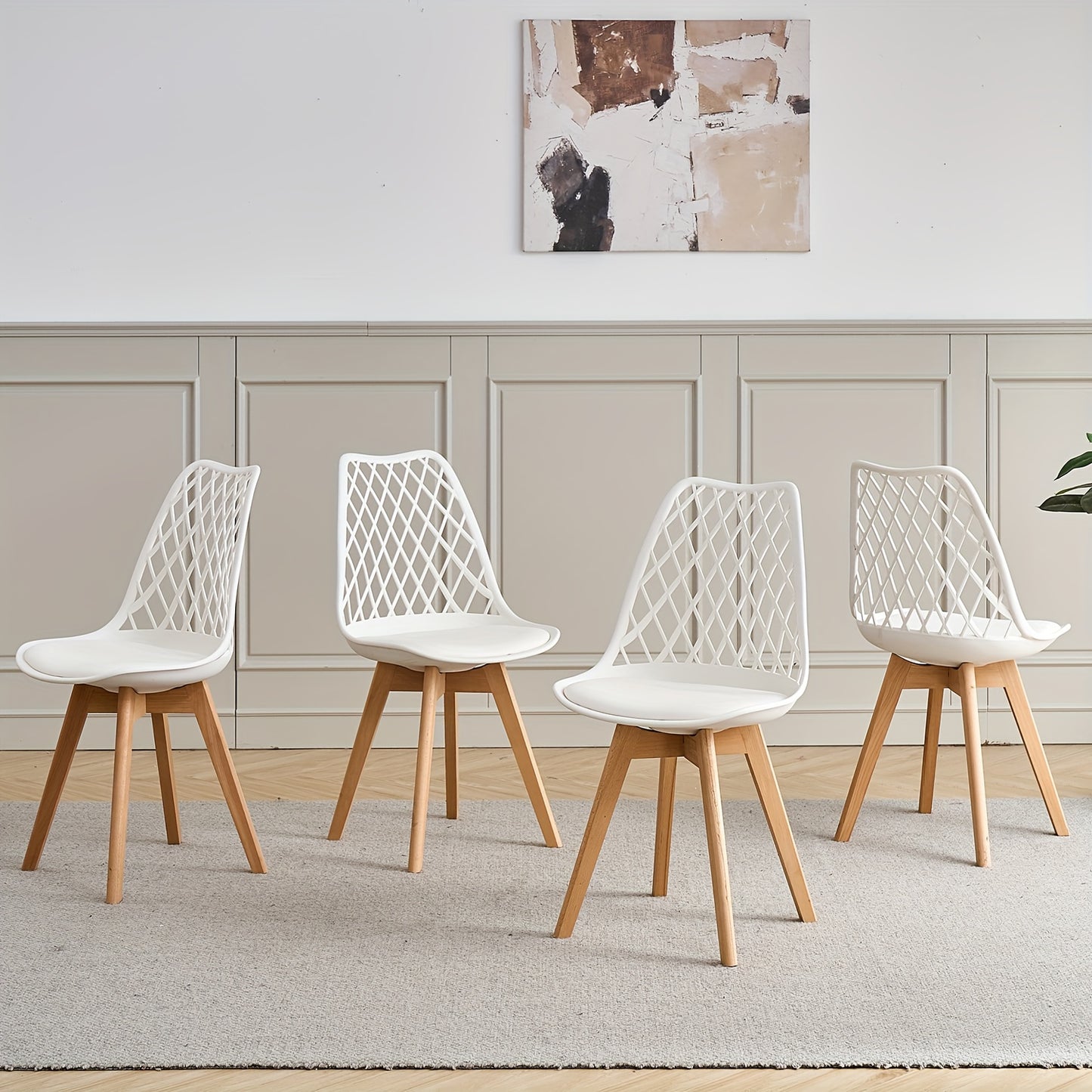 Eetkamerstoelen – Stoelen – Keukenstoelen – Bureaustoelen – Witte Design Stoelen – Beukenhouten Poten – Ademend Mesh Rugleuning