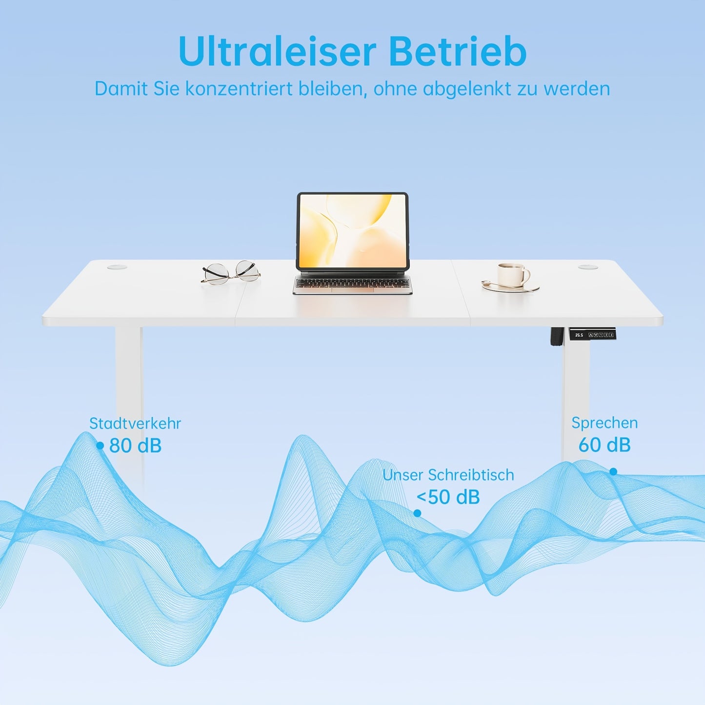 Adjustable Height Desk | Stable, Ergonomic Sit-and-Stand Desk with Manual Control, 120 x 60 cm, White, Freestanding, Plastic and Metal Construction, Contemporary Style - Litake
