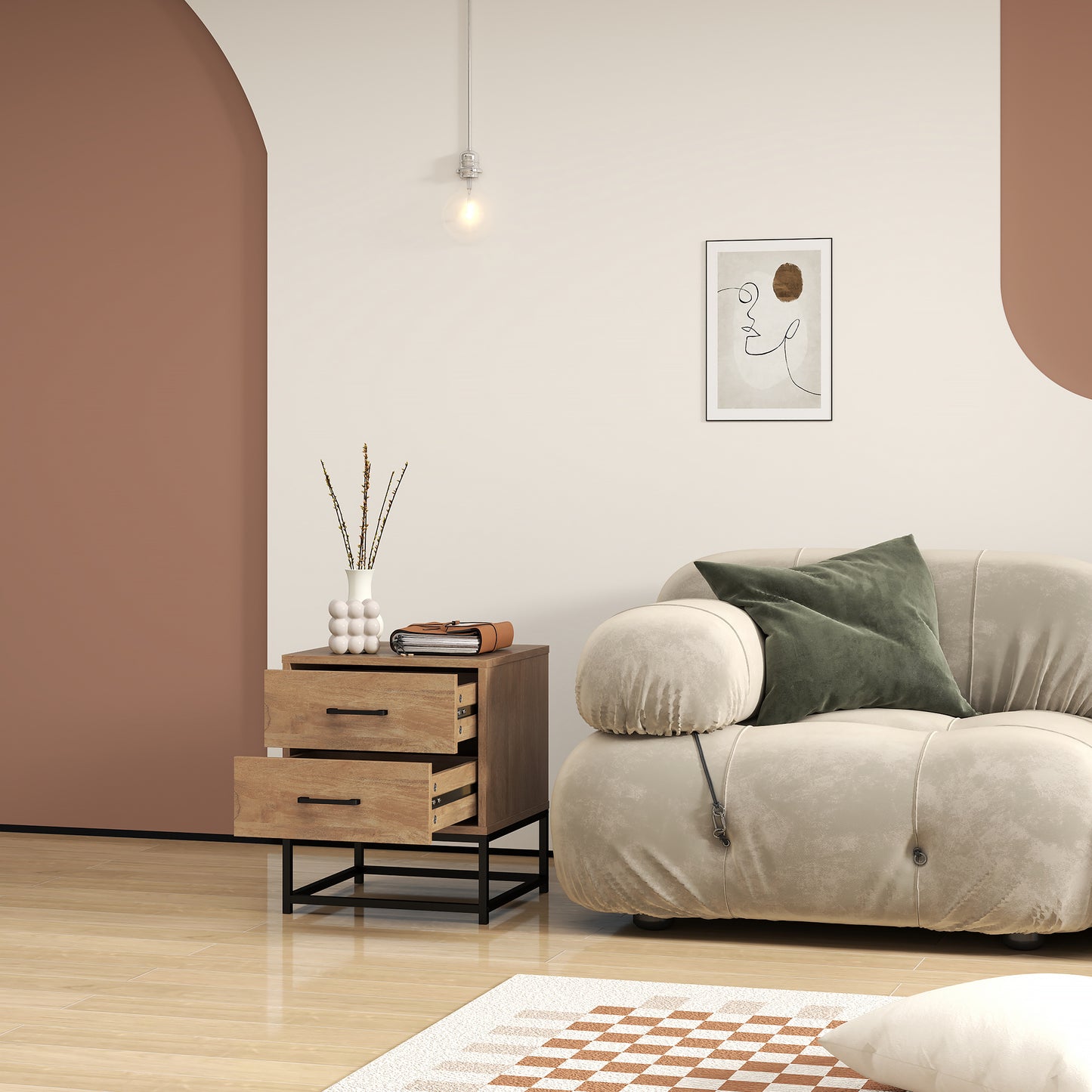 Nachtkastje – Bedkastje – Bijzettafeltje – Opbergkastje – Woonkamerkastje – Industrieel Design – Set van 2 Met 2 Lades – MDF Houtlook 40x39,5x48 cm