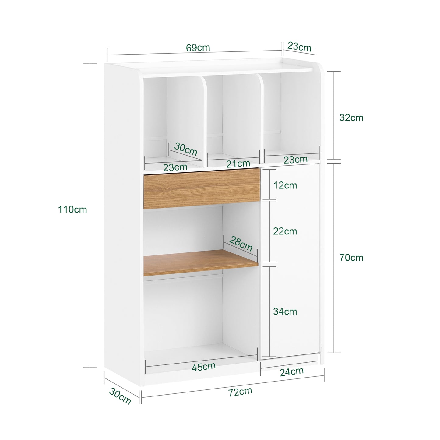 Boekenkast – Boekplank – Opbergkast – Vakkenkast – Ladenkast – Compact 72x110x30 cm – Laadvermogen tot 65 kg