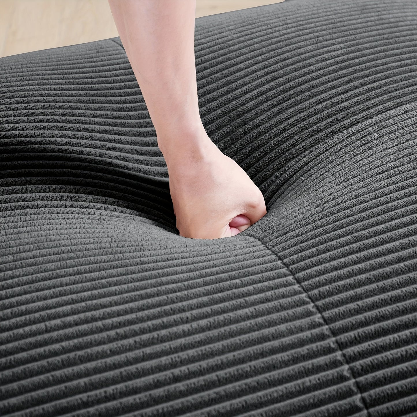 The Hamlet Footstool Features a Corded Fabric in Gray, Designed with Smooth Lines That Complement The Natural Curves of The Arms. It Is Filled with Soft, Fluffy High-Resilience Foam, Offering Robust Support And Enhancing Comf