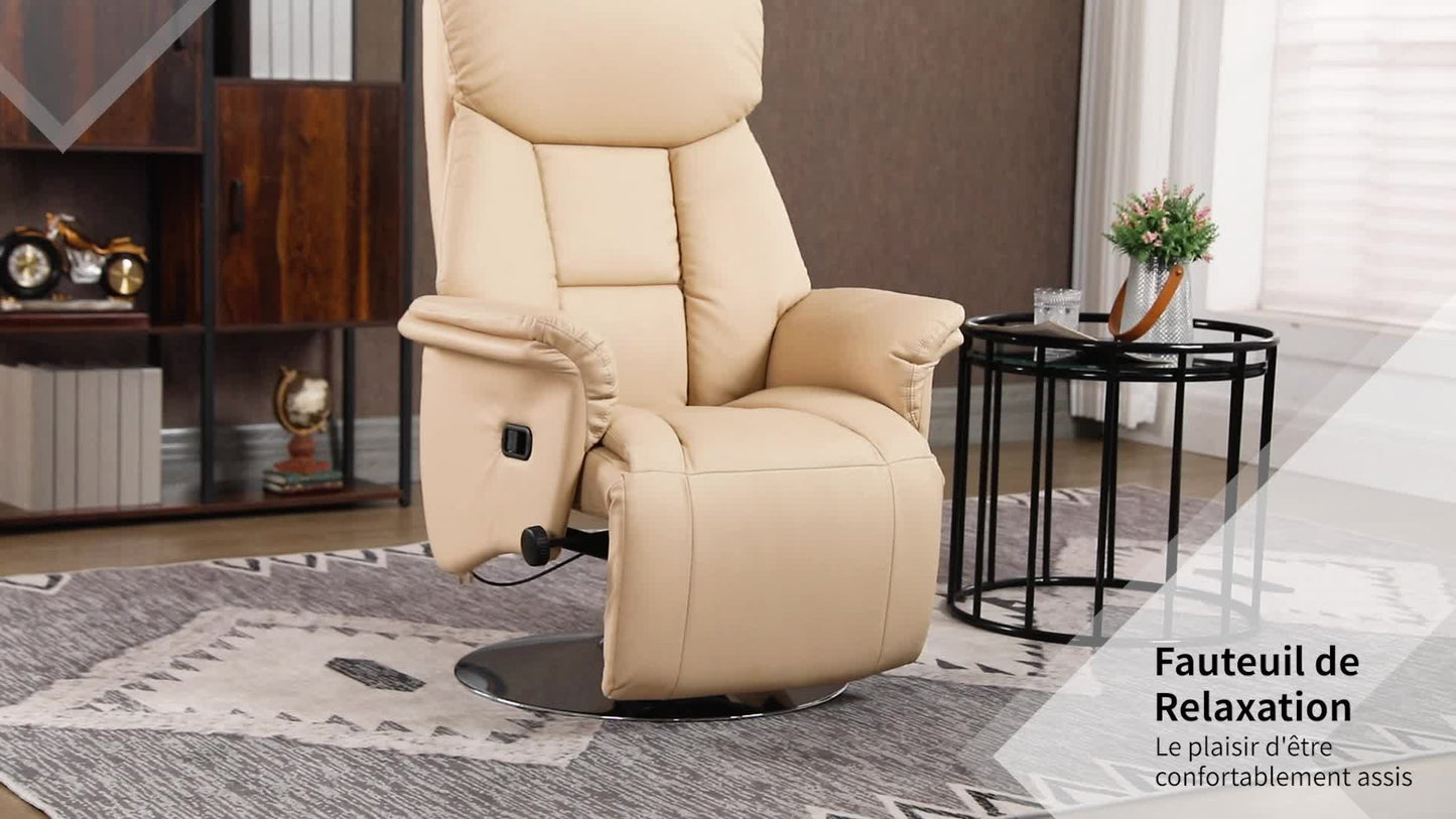 Relaxfauteuil – Draaistoel – Lounge Stoel – Zitstoel – Relaxstoel – Verstelbare Rugleuning – PU Kunstleder Crème