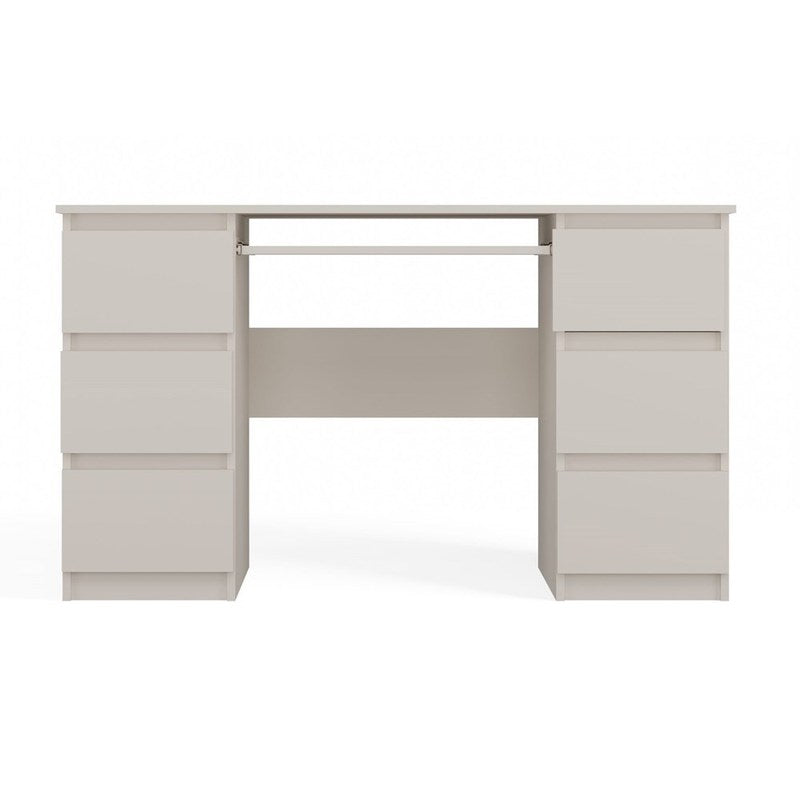 Bureau – Computertafel – Werkplek – Schrijftafel – Laptopbureau – 130x51x76 cm – 6 Lades Met Uittrekbaar Toetsenbordblad – Beige Kasjmier Spaanplaat