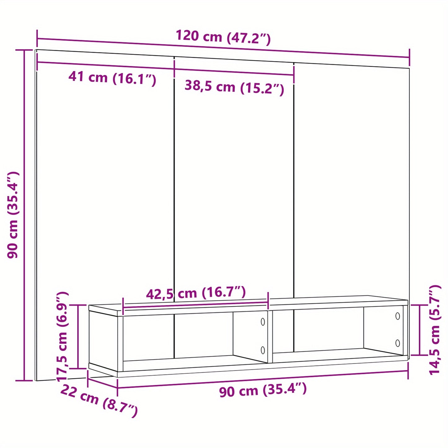 TOMSHOO TV Cabinet, Entertainment cabinet, Wall TV Cabinet Black oak 120 x 23.5 x 90cm Engineered Wood, Entertainment Center, Television and media furniture