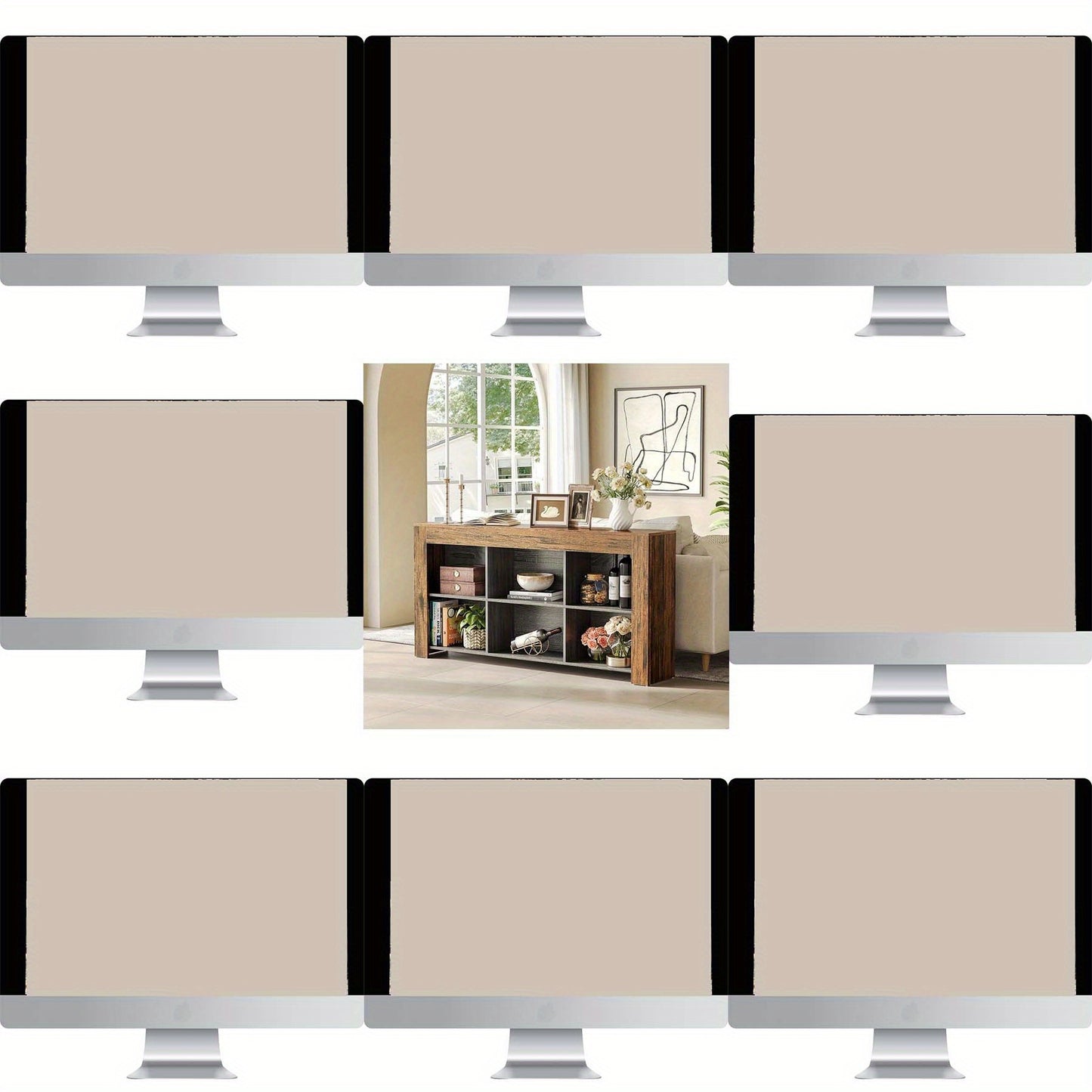 Sofatafel – Console Tafel – Bijzettafel – Sidetable – Wandtafel – 160 cm Lang – Houtvezelplaat & Hardhout – 2-laags Met 6 Opbergvakken – Smal Design Voor Hal Woonkamer