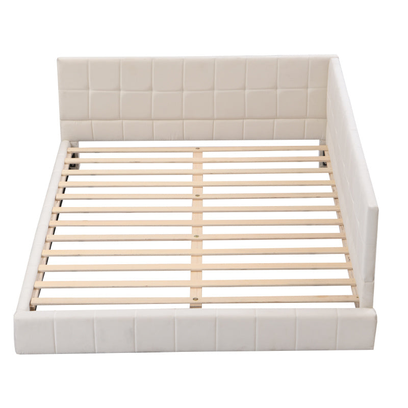 Upholstery bed sofa bed 140200 multifunction bed with slatted frame made of Light Beige -minded velvet stoff beige