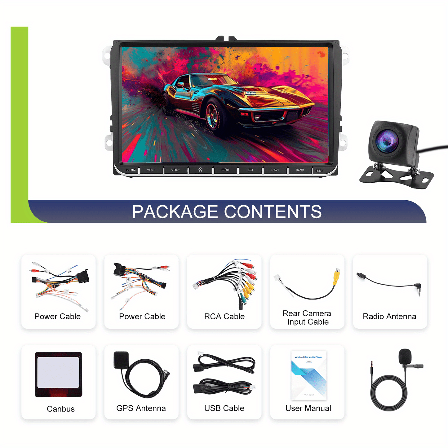 Android Autoradio – Car Multimedia Systeem – Android Stereo – Auto Headunit – GPS Navigatie – 9 Inch HD Touchscreen – Draadloze CarPlay & Android Auto – Inclusief AHD Achteruitrijcamera