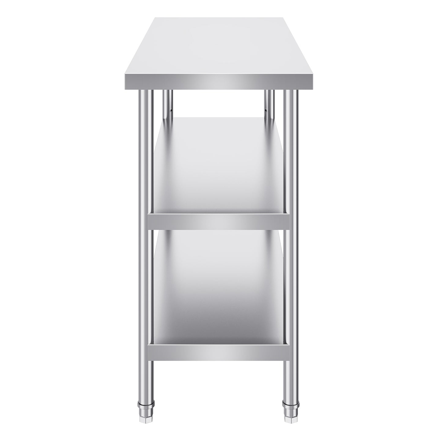 RVS Werktafel – Roestvrijstalen Werkbank – Keukentafel – Werkblad – Prep Tafel – Zilver – 3 Niveaus Met Verstelbare Planken – 0,8 mm Dikte Roestvrij Staal