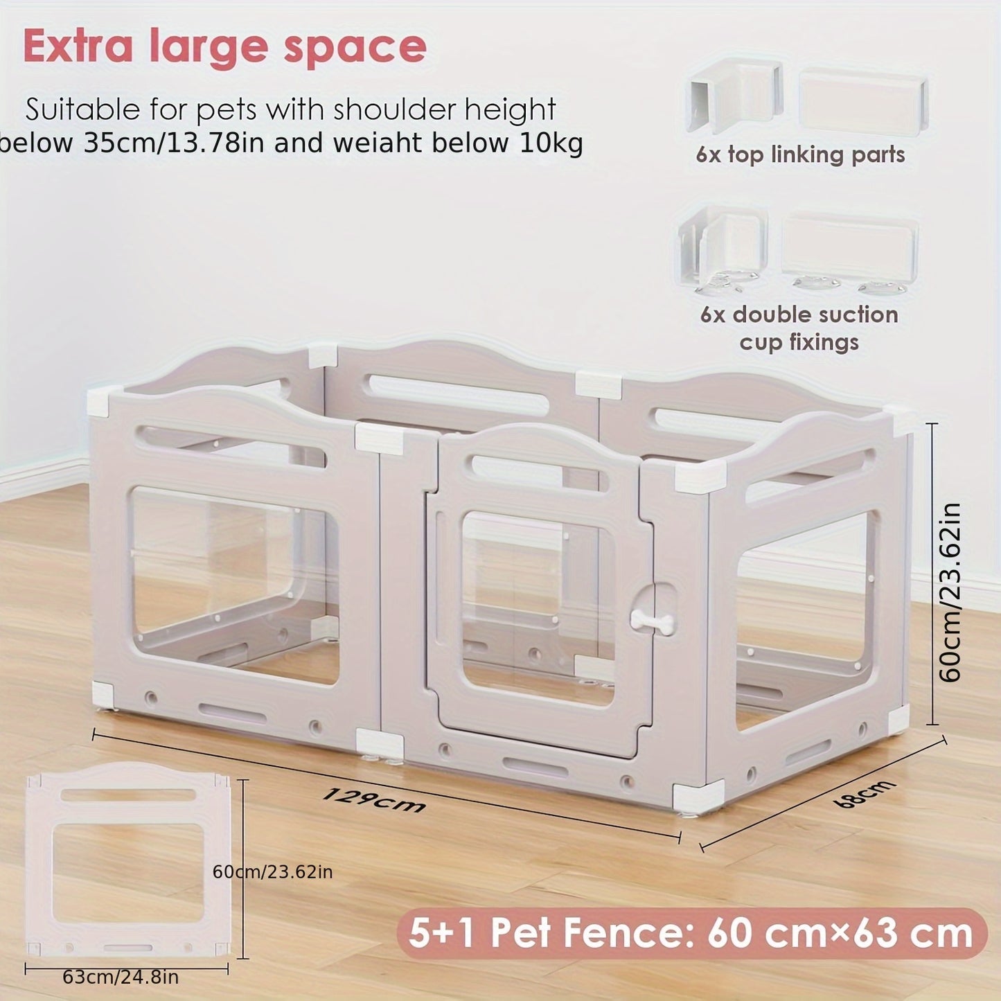 Hondenren – Puppyren – Dierenren – Hondenkennel – Hondenbox – Transparant Acryl – Opvouwbaar Met Deur – 60 cm Hoog – Inclusief Zuignappen En Grondankers