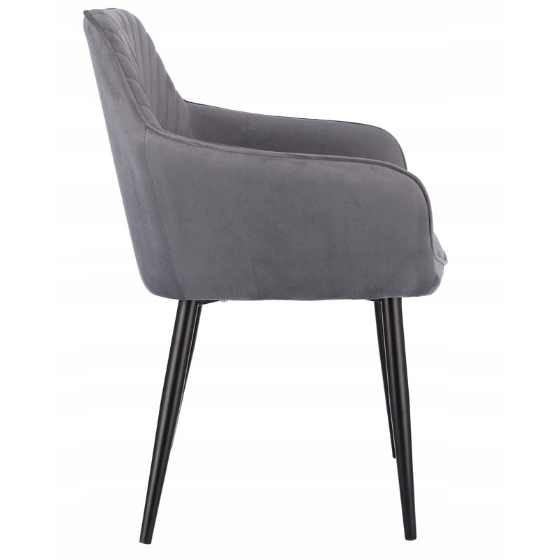 Stoel – Eetkamerstoel – Fauteuil – Kuipstoel – Zithoekstoel – Fluwelen Bekleding – Zwarte Metalen Poten – Hoogte 82 cm – Max. 120 kg