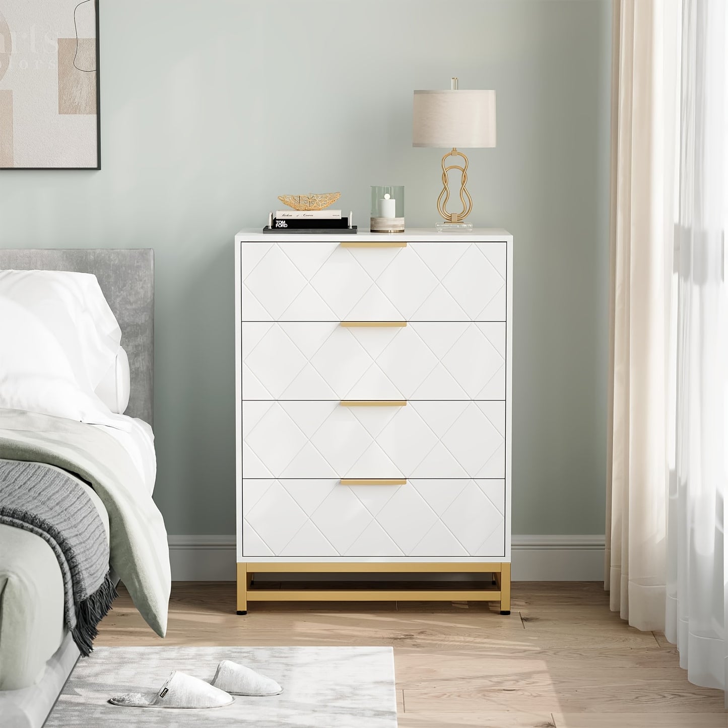Kommode – Ladekast – Dressoir – Opbergkast – Sideboard – Wit MDF Hout – 4 Lades Soft-Close – Anti-Kantelbeveiliging