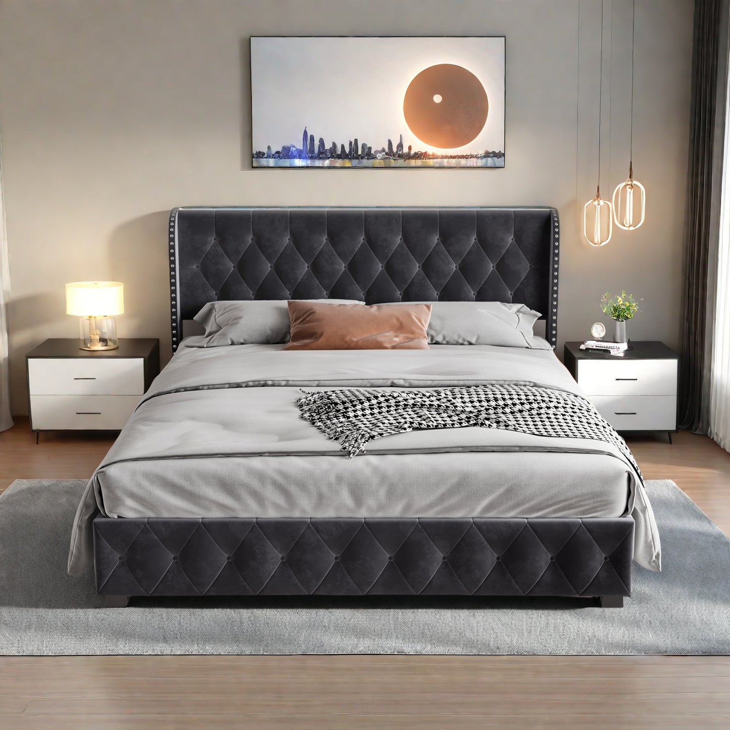 Bed – Tweepersoonsbed – Gestoffeerd Bed – Opbergbed – Boxspring – Fluwelen Bekleding – Hydraulische Opbergruimte – 180x200 cm