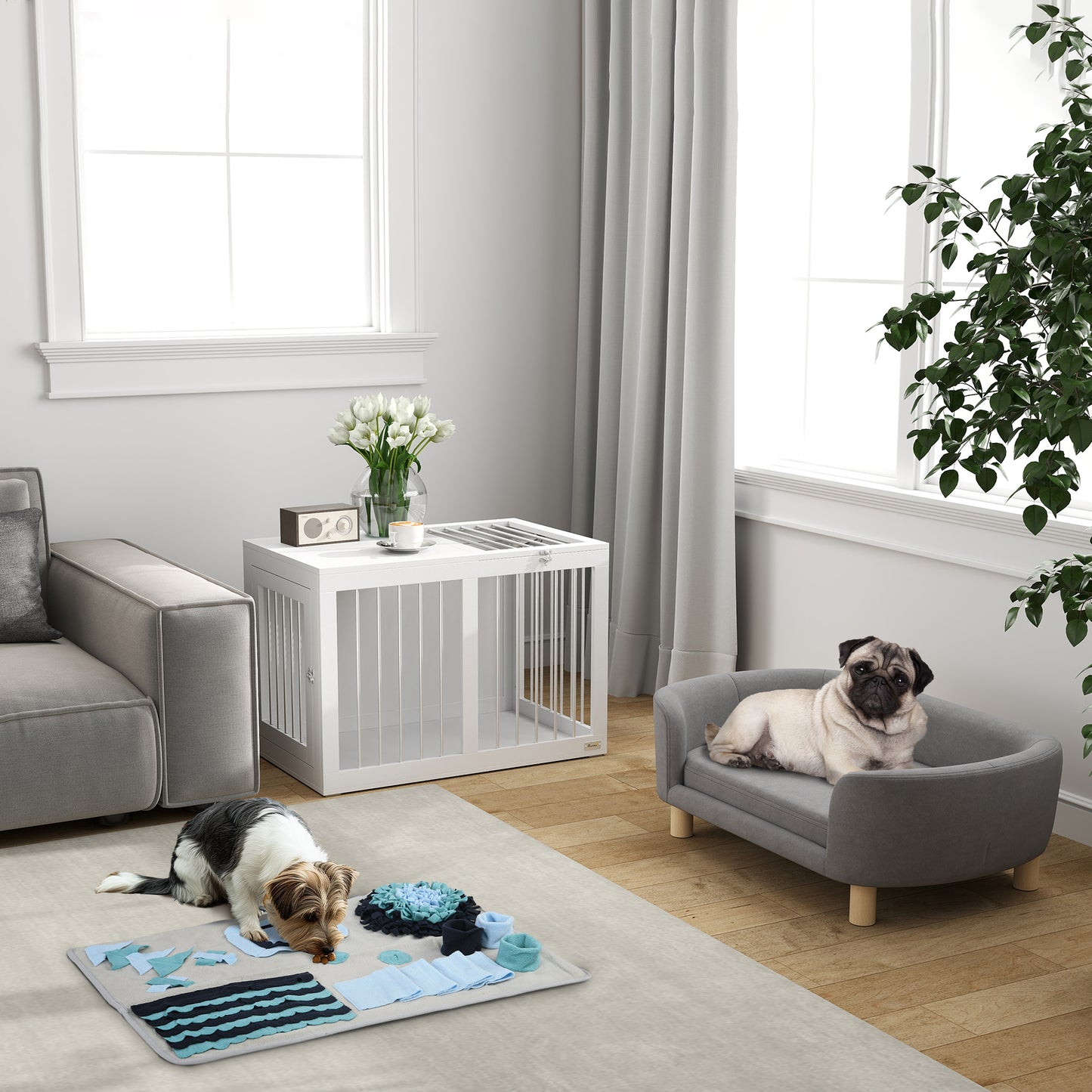 Hondenbench – Hondenkooi – Hondenhok – Hondenkennel – Wit – 2 Lockable Deuren – Stevige MDF & Stalen Constructie – 80x50x56,5 cm – Voor Middelgrote Honden