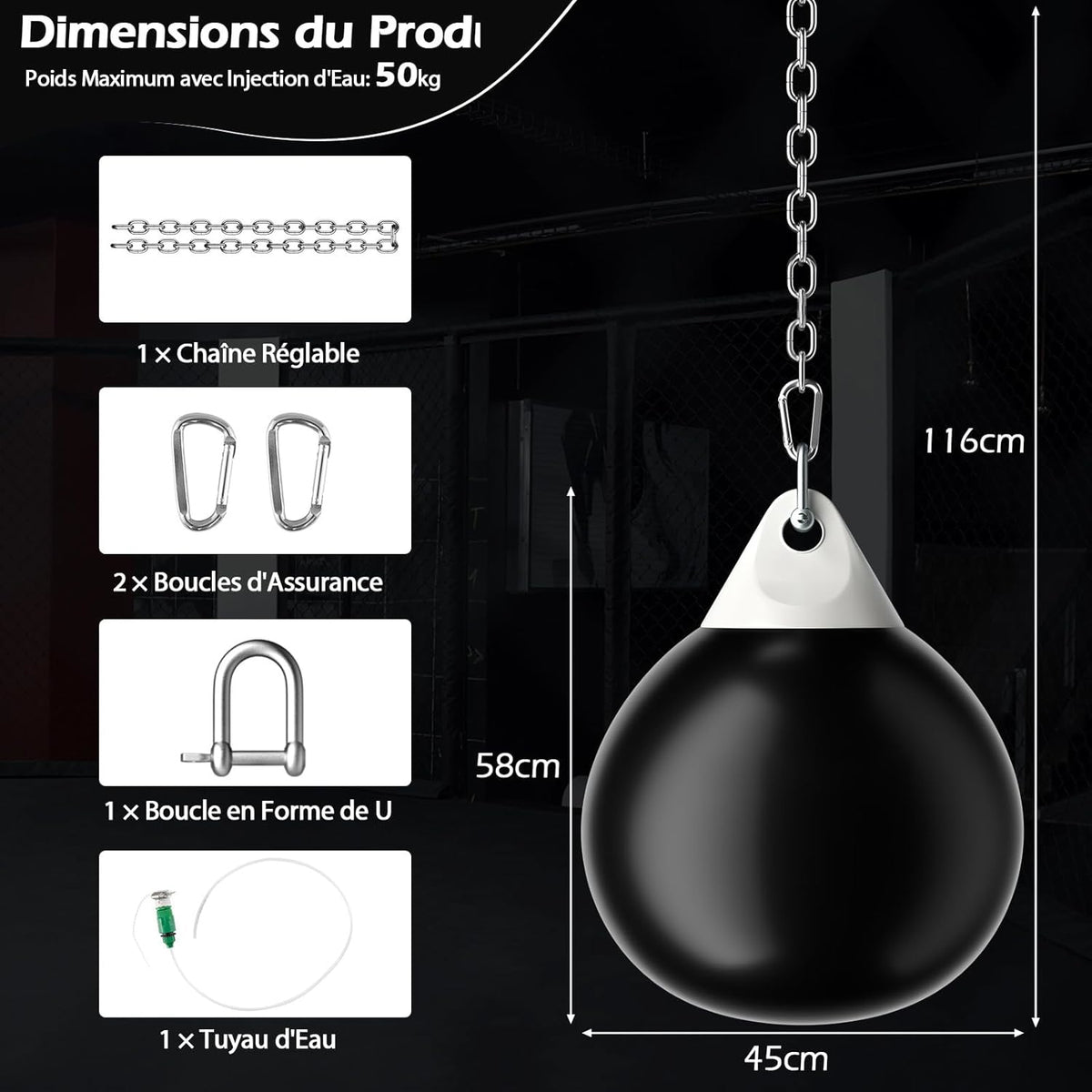 Watergevulde Bokszak – Bokszak – Punching Bag – Trainingszak – Kickbokszak – Lekvrij Ontwerp – Metalen Ophangketting & Vulbuis