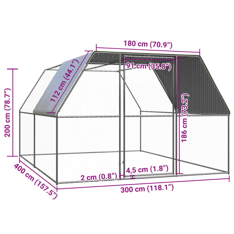 Hennenren Outdoor – Kippenren – Pluimvee Omheining – Buitenren – Dierenren – Gegalvaniseerd Staal – 3x4x2 Meter – Stevig & Ruim