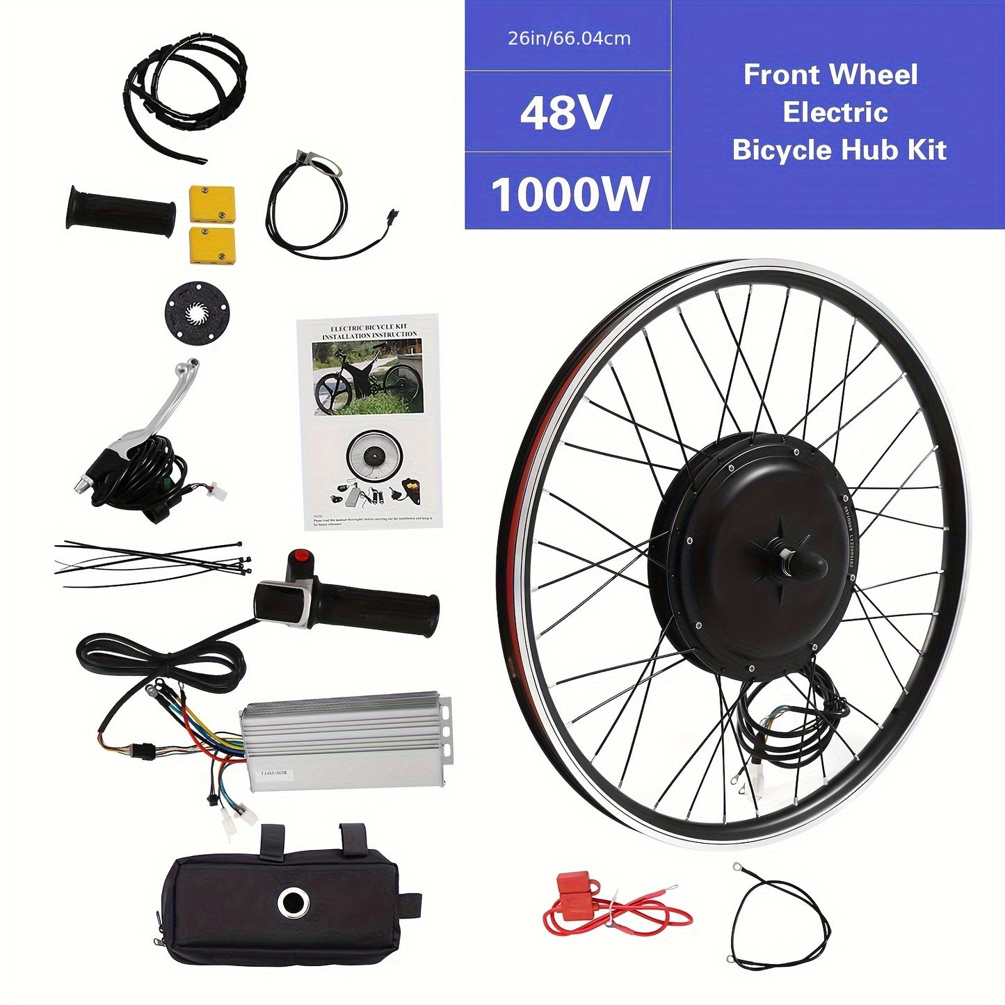 Fietswiel – Voorwiel – Stadsfiets Wiel – Elektrisch Wiel – Fiets Upgrade Kit – 26 Inch Aluminium Velg – 1000W Borstelloze Motor