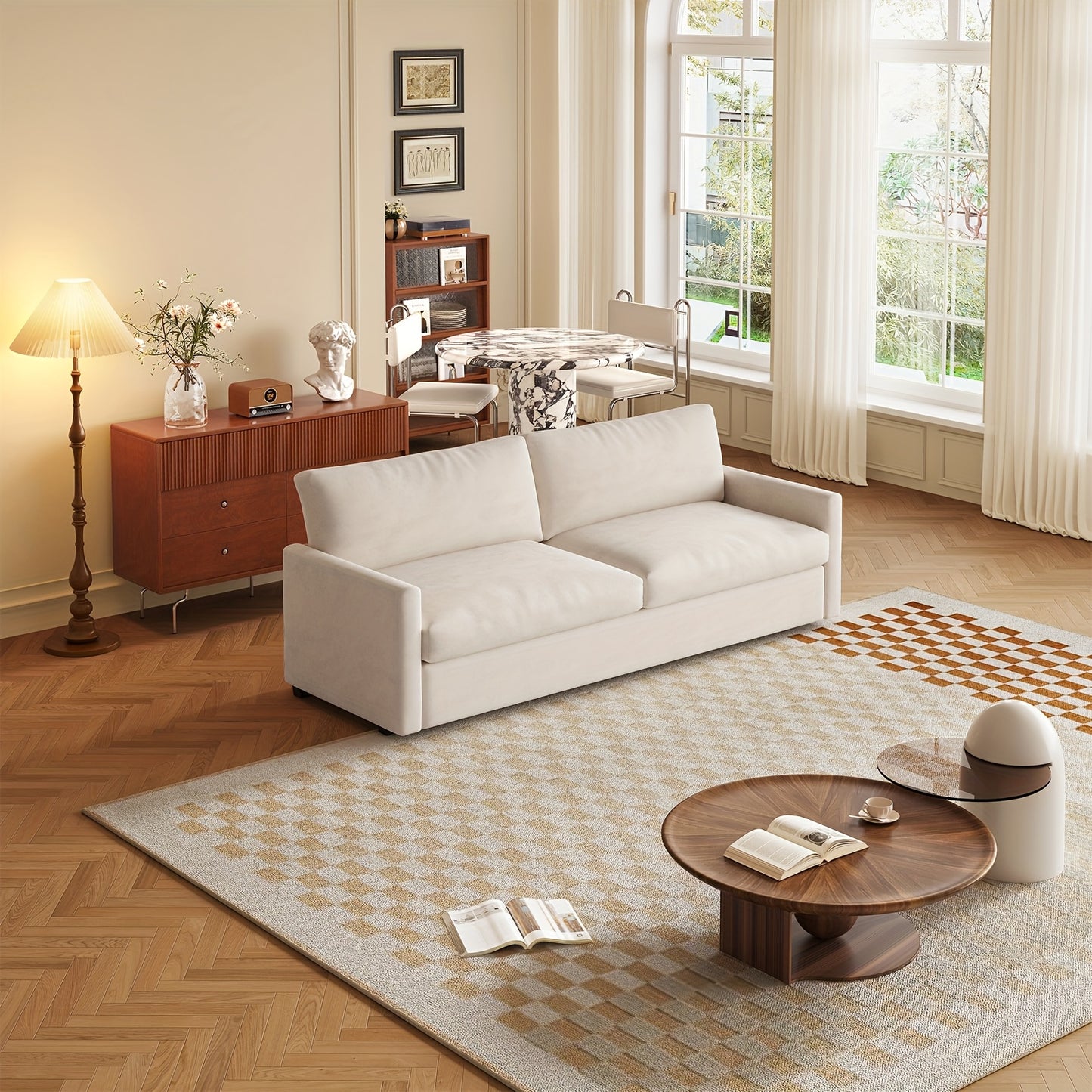 Bank – Tweezitsbank – Sofa – Loveseat – Zithoek – Beige Kleur – Oversized Comfortabele Zitting – Eenvoudige Montage