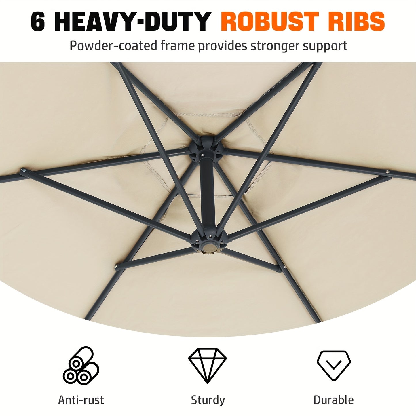 3x2m Cantilever Parasol with Cross Base - Heavy-Duty Outdoor Patio Umbrella, Manual Crank Handle, 6-Rib Stability, Adjustable Height & Tilt, Beige Canopy for Pool, Garden, Balcony, Commercial/Residential Use - Easy Installati