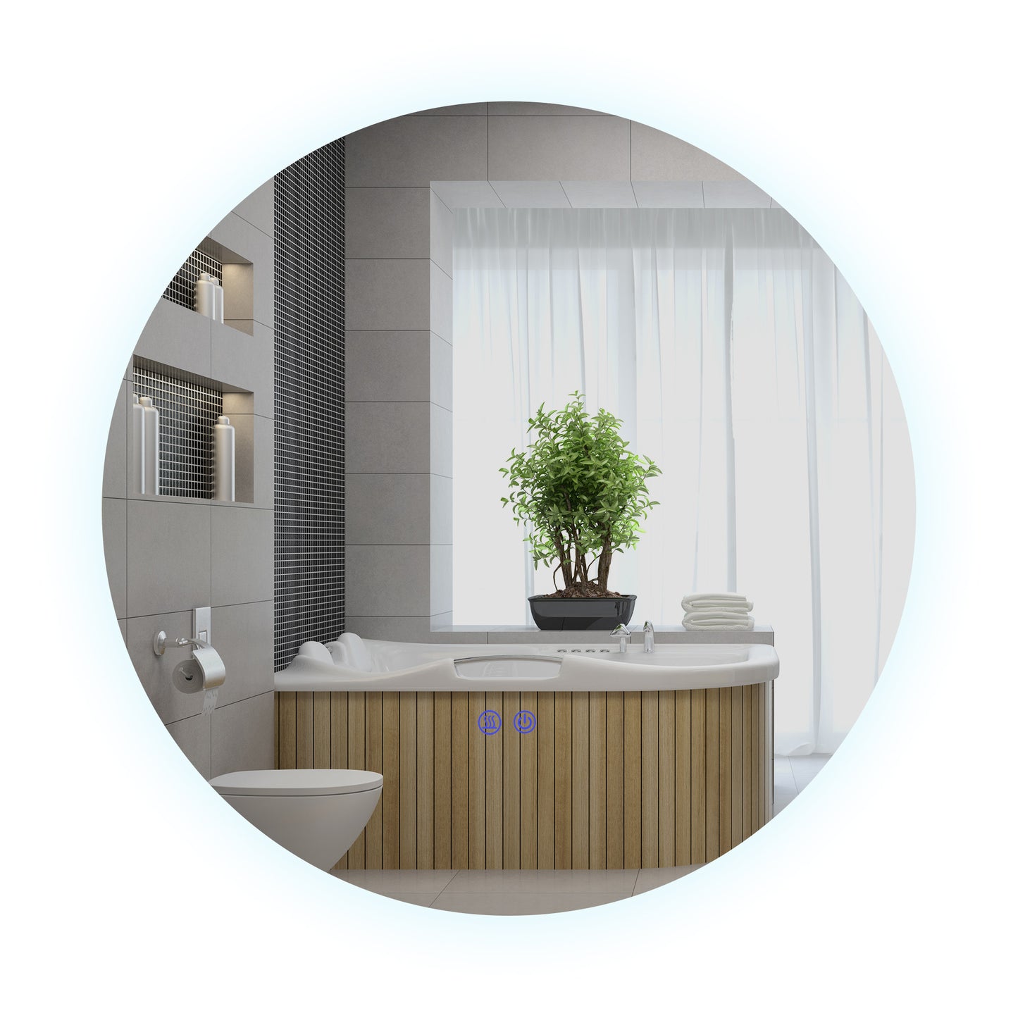 Badkamerspiegel – Spiegel – LED Spiegel – Verlichte Spiegel – Ronde Spiegel – Wit – Kleurwisselend LED Licht – Anti-Fog Functie – Ø 60 cm – IP44 Waterbestendig