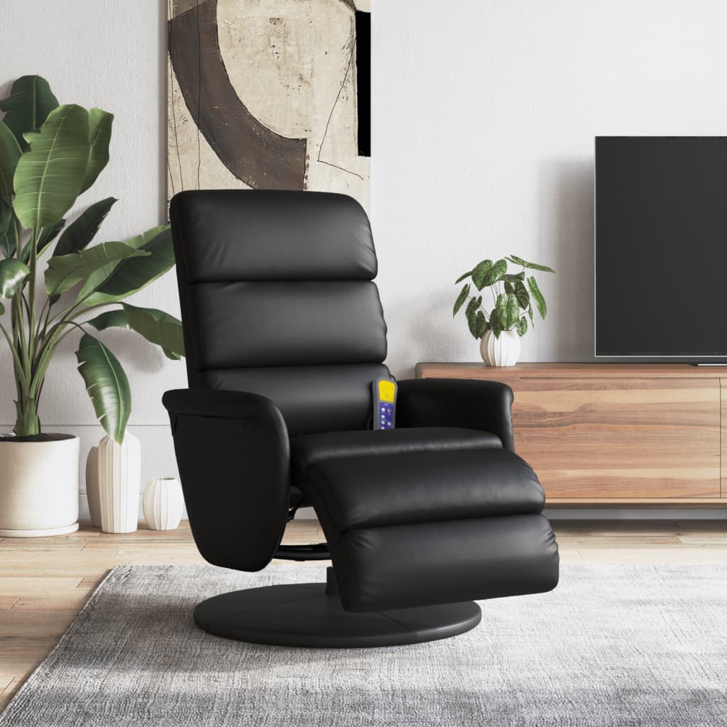 Draaifauteuil – Relaxstoel – Lounge Stoel – Fauteuil – Zwarte Kunstleren Stoel – 360 Graden Draaibaar – Verstelbare Rugleuning en Voetensteun