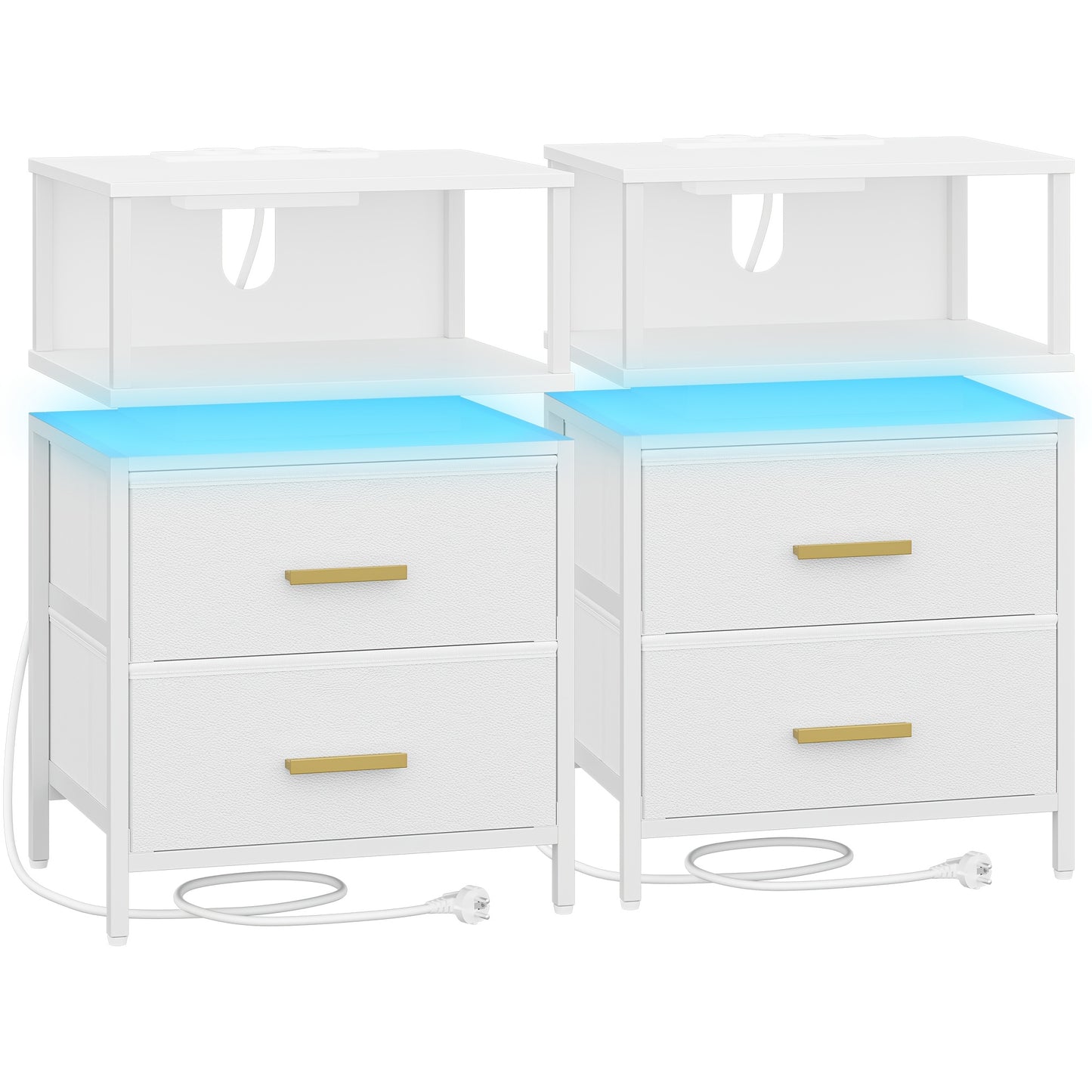 Bedside Table – Nachtkastje – Bijzettafel – Opbergtafel – Side Table – Met 2 Stoffen Laden – Modern Wit – 30x40x60,5 cm