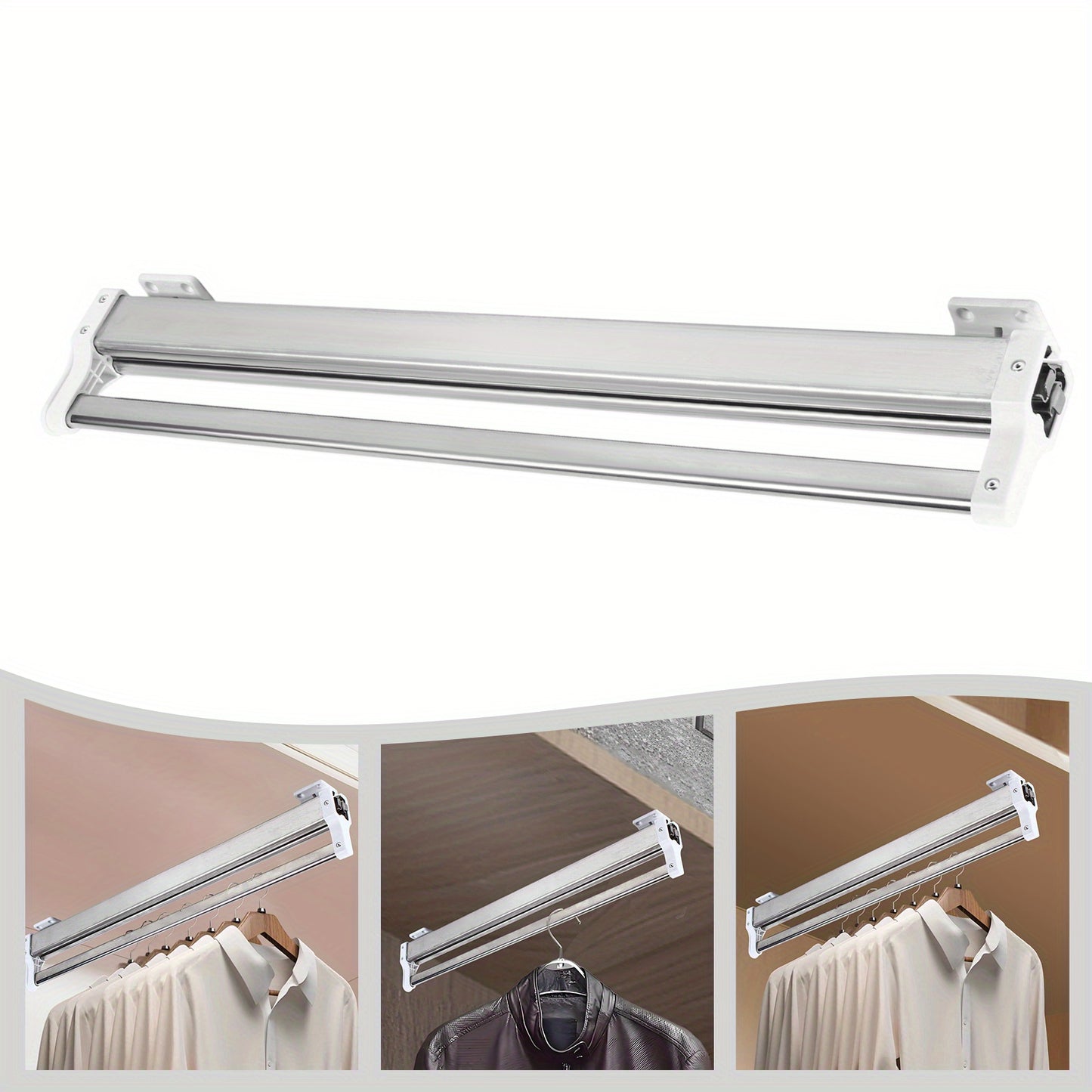Adjustable Hanging Sliding Rail Clothing Rack with Heavy-Duty Carbon Frame - Extends 53.34-109.22 cm Length, 55 Weight Capacity Wardrobe System for Hanging Pants, Skirts, Scarves - Space-Saving Vertical Storage Organizer