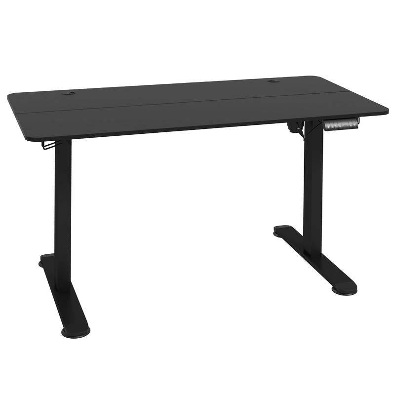 Hoog-laag bureau – Verstelbaar bureau – Zit-sta bureau – Computerbureau – Werkplek bureau – Handmatig verstelbaar – Houten blad 140x70 cm – Strak zwart design