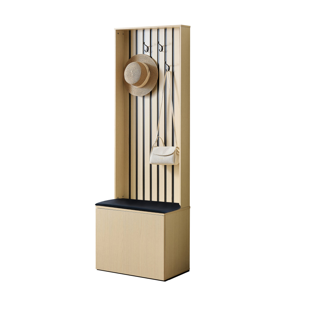Halmeubel – Halbankje – Schoenenkast – Kapstok – Opbergmeubel – Natuurlijke Kleur – Ruimtebesparend Design – Comfortabele Zitting met 4 Haken