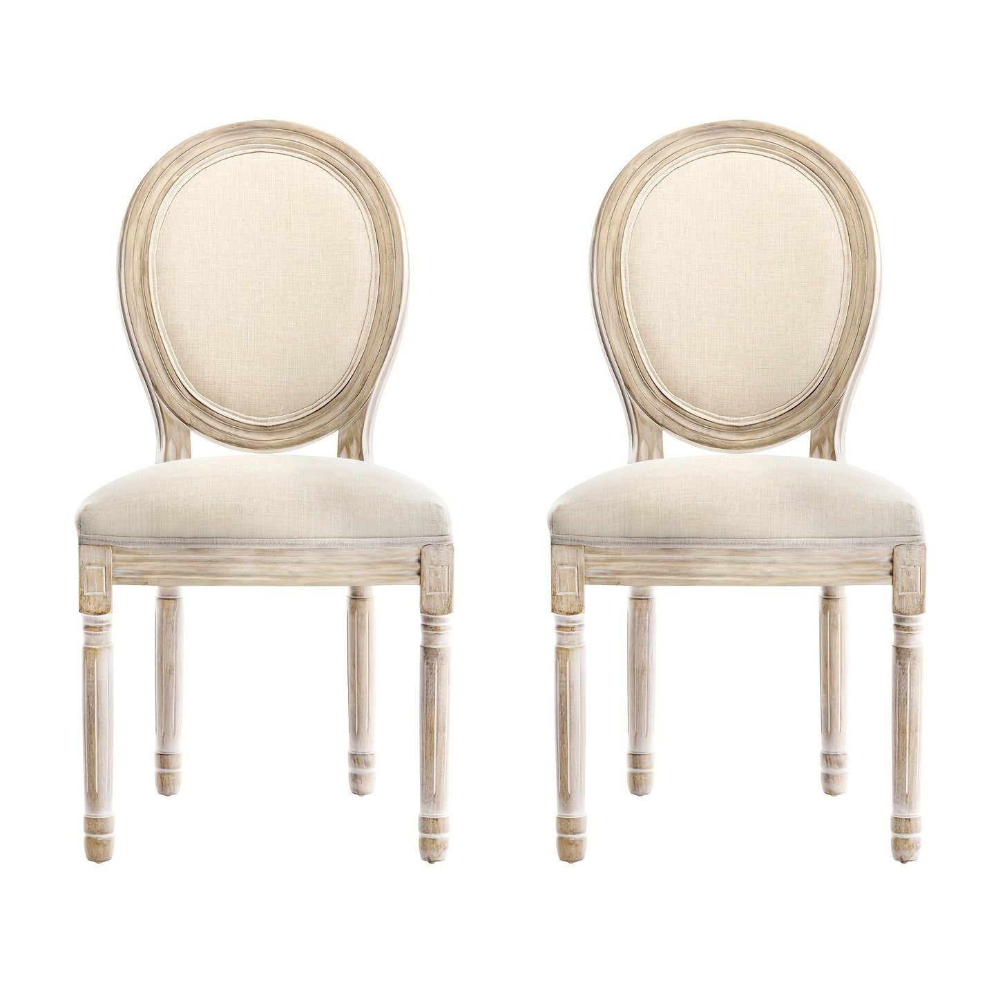 Eetkamerstoelen – Stoelen Set – Dining Chairs – Franse Stijl Stoelen – Beige Linnen Bekleding – Massief Beukenhout Frame – Ergonomisch Comfort