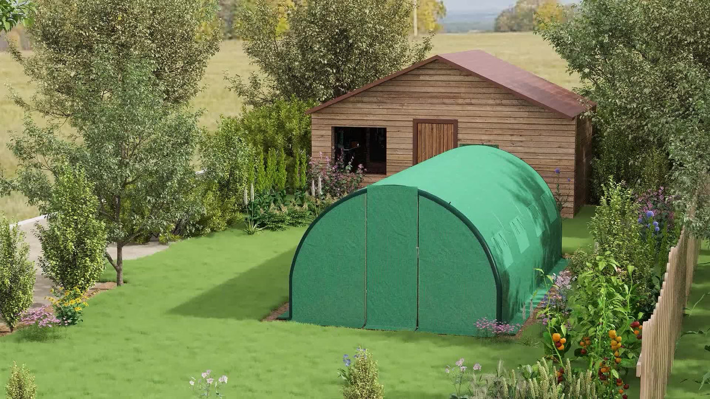 kassen tunnel – serre – kas – tuinserre – groentetent – groen – gegalvaniseerd ijzer frame – 18 m² met ventilatieramen en draaideuren