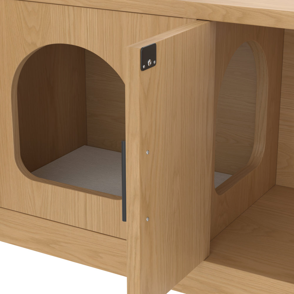 Krabpaal met Kast – Kattenhuis – Kattenbak Kast – Kattenmeubel – Kattenverblijf – Ruimtebesparend Design – Ventilatie en Krabpaal Geïntegreerd – 140x40x45,5 cm