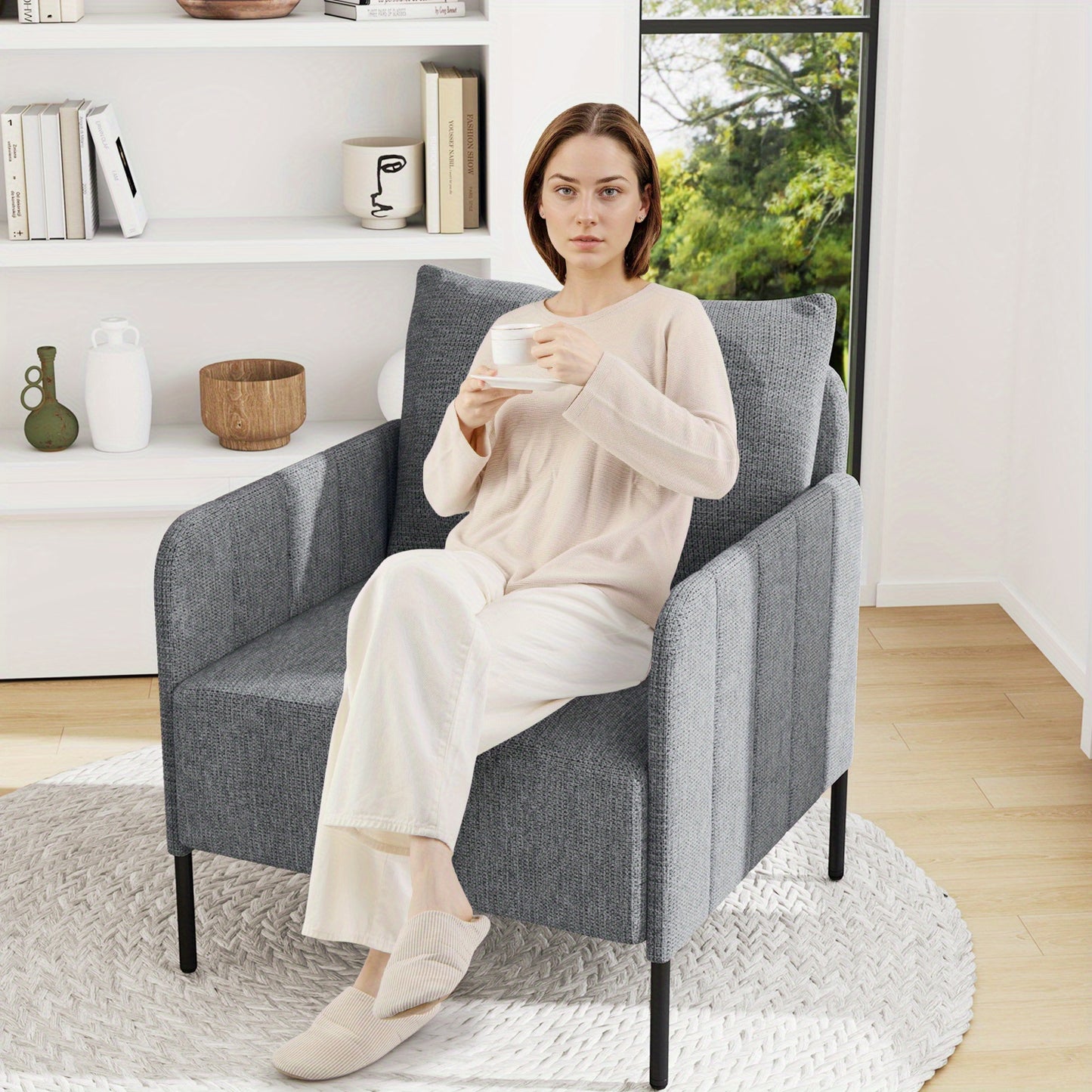 Fauteuil – Lounge Chair – Sessel – Relaxstoel – Grijze Zetel – Diepe Zit 75 cm – Zachte Chenille Stoffering