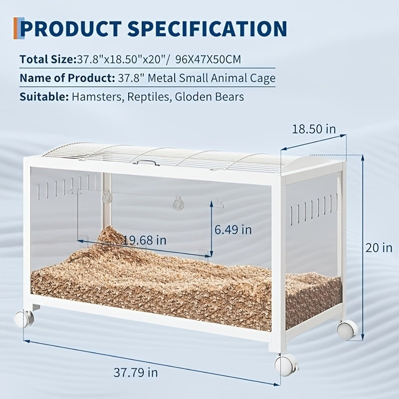 Hamsterkooi – Knaagdierkooi – Dierenkooi – Kleine Huisdierenkooi – Mobiele Kooi – Transparant 360° Uitzicht – Ventilatie Met Dakluik – Voor Hamsters, Ratjes en Cavia’s