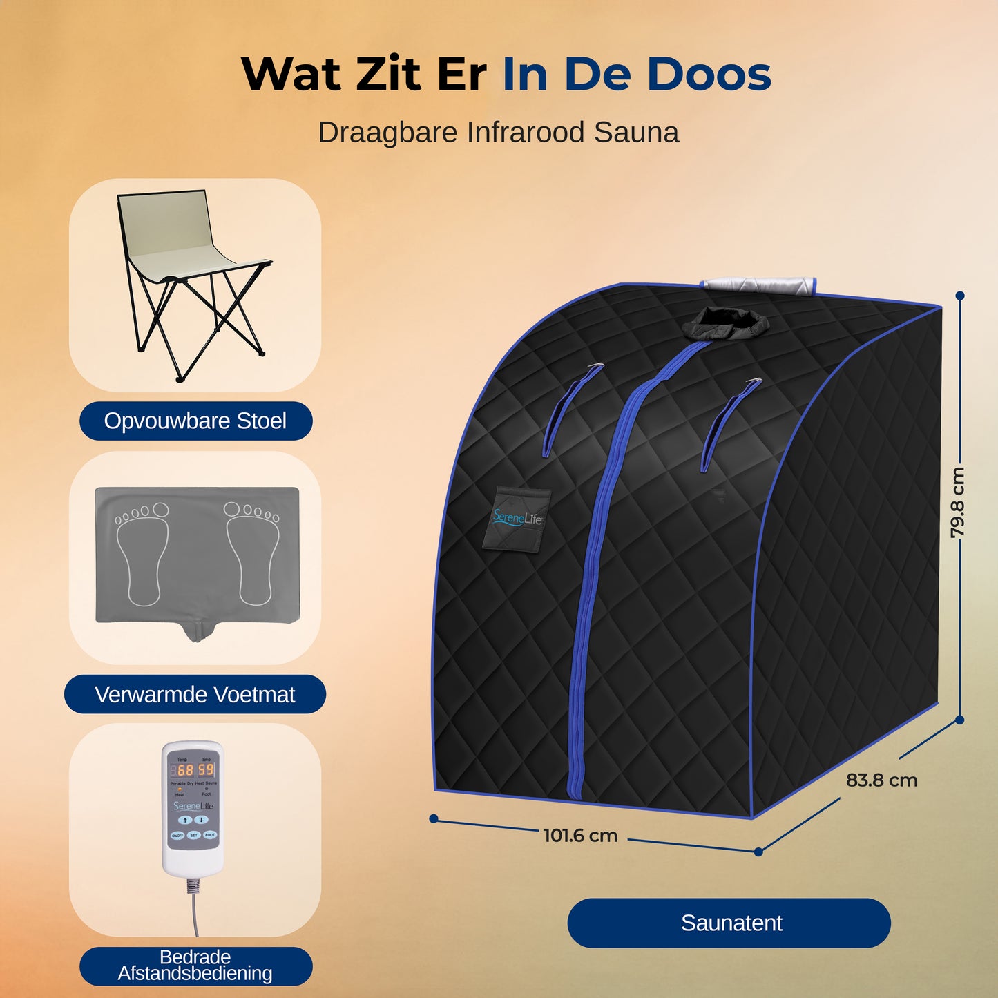 Draagbare Infrarood Sauna – Infra Sauna Tent – Sauna Box – Persoonlijke Sauna – Detox Sauna – Zwart – Inclusief Opvouwbare Stoel – Afstandsbediening – 101,6 x 83,8 cm