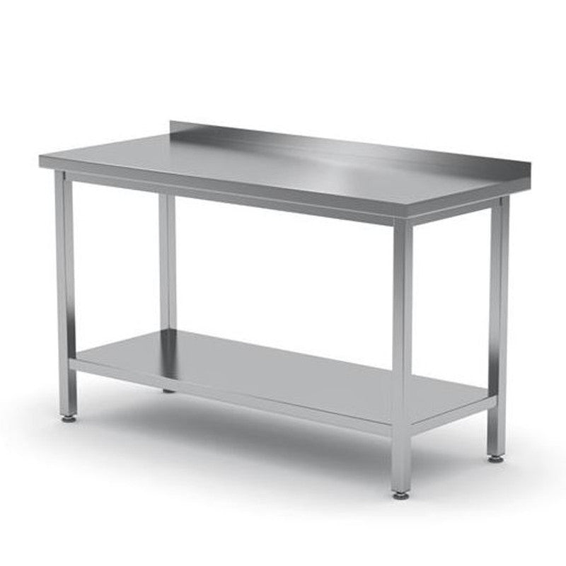 Wandtafel Keukentafel Werktafel Werkbank Inklapbare Tafel – Roestvrij Staal AISI 430 – 140x60 cm – Opstaande Rand en Onderplank