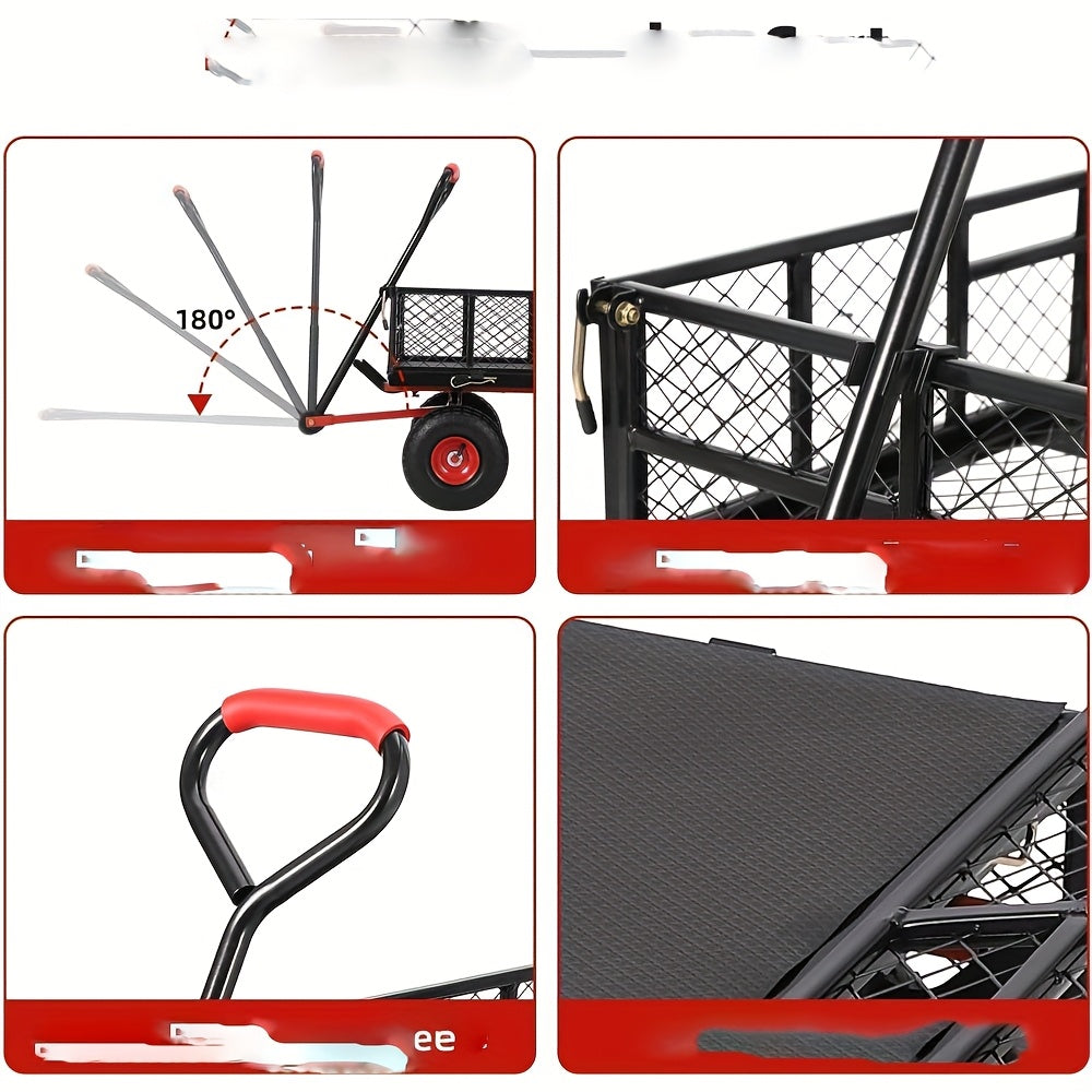 Tuinkar – Tuinkar Met Wielen – Tuinkar Met Handgreep – Tuinkar Met Zijpanelen – Tuinkar Met Rubberwielen – Draaggewicht 399 kg – 180° Draaibare Handgreep