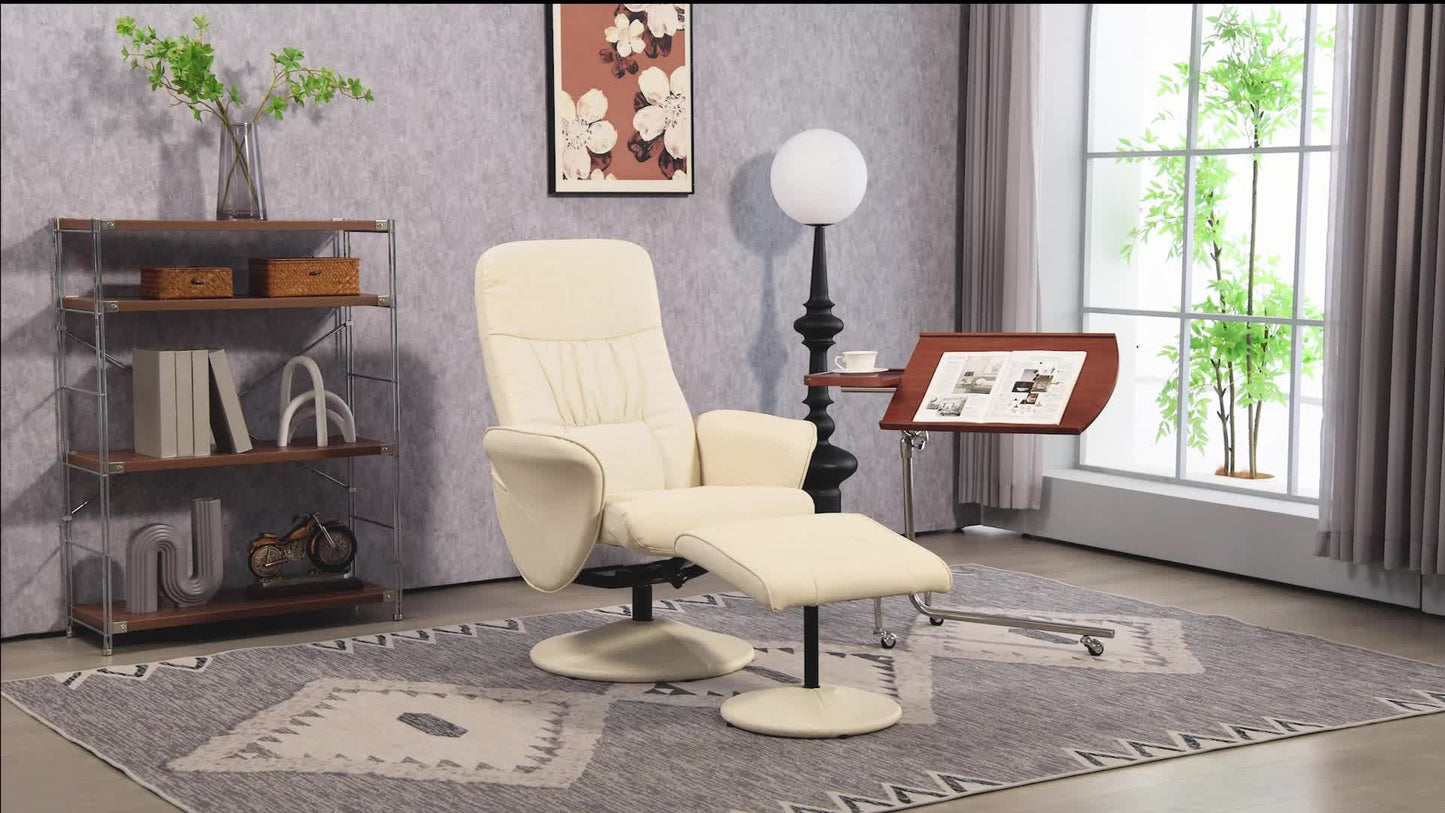 Relaxstoel – Relaxfauteuil – Draaifauteuil – Loungestoel – Fauteuil – 360° Draaibaar – Verstelbare Rugleuning Tot 145° – Beige Synthetisch Metalen Frame